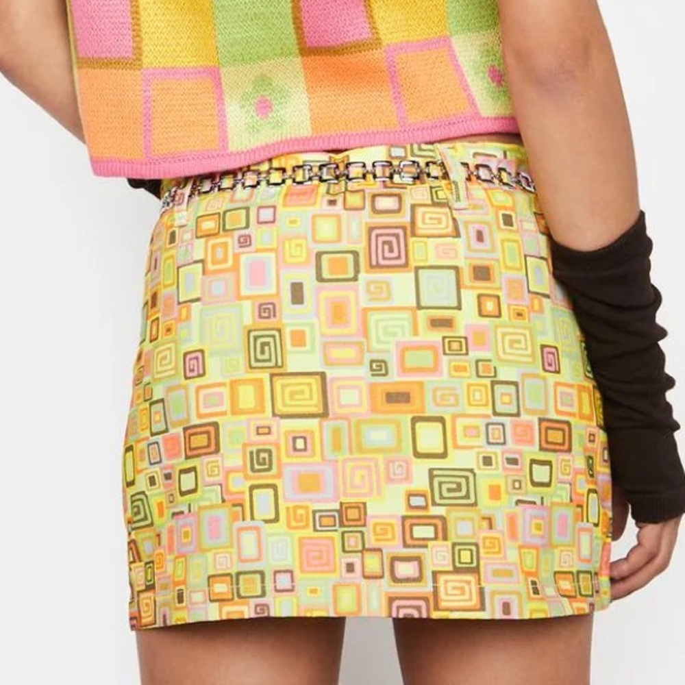 NWT The Ragged Priest Thinker Retro 60s Mod Geometric Mini Skirt With Chain Belt - Picture 5 of 12